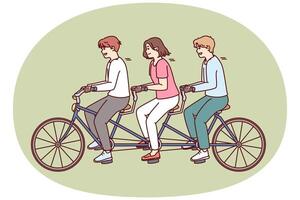 Group of people riding same bike together and enjoying shared relaxation and teamwork vector