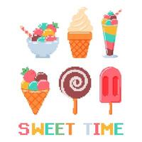Collection of ice cream in pixel art, illustration. vector