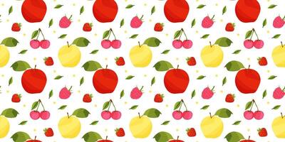 summer background with ripe fruits and berries. seamless pattern. vector