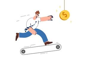 Businessman chasing unattainable goal, trying to grab coin and experiencing failure vector