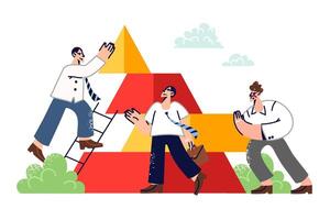 Business men are engaged in team building, placing blocks on top of each other. vector