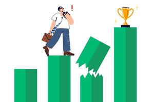Challenge on path to success for business man striving to get winner golden cup at top of chart vector