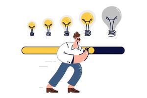 Business man develops idea by pushing slider to get better result and increase potential project vector