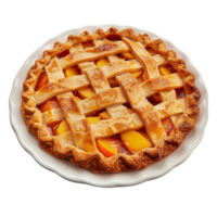 A Peach Pie on a White Plate on transparent background. png