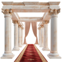 An Archway with Columns and a Red Carpet on transparent background. png