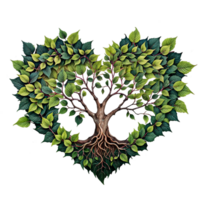 Tree with roots and leaves forming a heart shape png