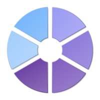 Blue tone circle infographic with 6 steps, process or options. Presentation slide template. png
