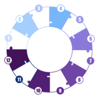 Blue tone circle infographic with 12 steps, process or options. Presentation slide template. png