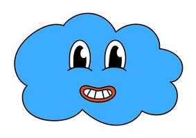 Retro 70s 60s 80s Hippie Groovy cute Blue Cloud. Smiling face. illustration isolated on a white background. vector