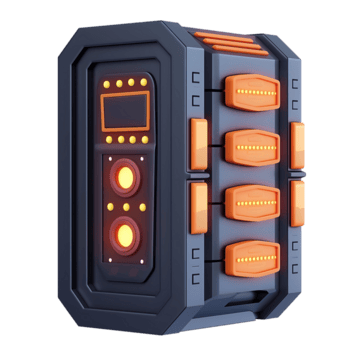 un' 3d interpretazione di un' futuristico energia Generatore con raggiante luci e pulsanti png