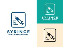 Syringe with Bottle logo icon set design template, injection icon vector