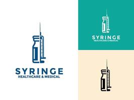 Syringe with Bottle logo icon set design template, injection icon vector