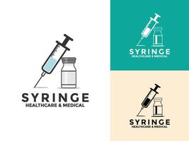 Syringe with Bottle logo icon set design template, injection icon vector