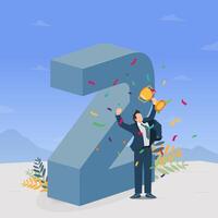 Runner up. Businessman with giant number two vector