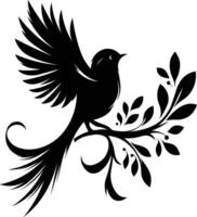 bird silhouette with leaves and branches vector