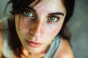 A closeup portrait with the subject making direct eye contact with the viewer fostering a sense of intimacy and trust . AI generate photo