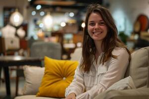 A friendly salesperson in a furniture store. AI generate photo