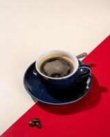 Long black coffee is made with an espresso machine and comes without grounds. photo