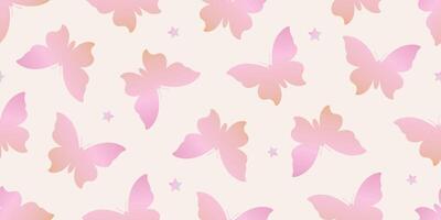 Gradient butterfly shape seamless pattern illustration. Insect and star repeated ornament. Design for textile, fabric, background, wrapping paper, package. 90s aesthetic vibe. vector