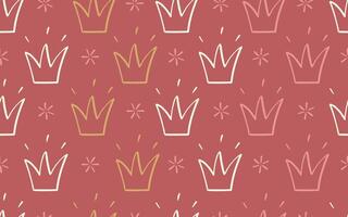 Geometric abstract seamless pattern. Line shining crowns with sparks repeated ornament. Royal symbol. design for textile, fabric, background, backdrop, wrapping paper, packaging. vector