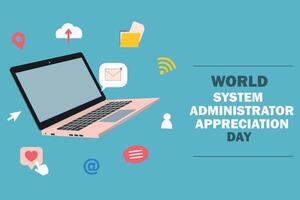 System Administrator Appreciation Day. Computer with contact information icon. Template for background, banner, card, poster with text inscription. vector