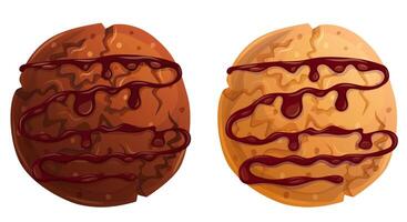 Traditional cookies covered with chocolate cream. sweet bakery menu cartoon design elements. vector