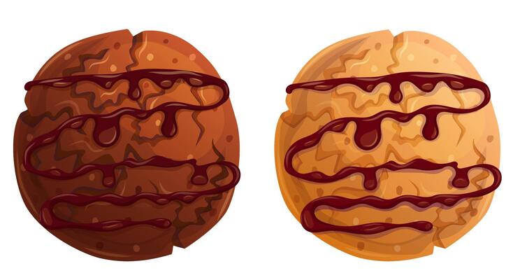 Traditional cookies covered with chocolate cream. sweet bakery menu cartoon design elements.