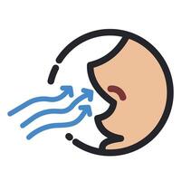 Colored side view nose deep breathe in fresh air. Human sense of smell and sniffing icon illustration outline isolated on square white background. Simple flat sign drawing with cartoon art style. vector