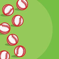 Group of round white and red baseball balls sport themed background illustration graphic design with empty copy space isolated on square green background for social media post or card prints. vector