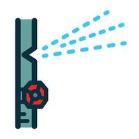 Colored broken leaked water pipe with wheel spinner icon illustration outline isolated on square white background. Simple flat cartoon art styled home problem drawing. vector