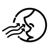 Side view nose breathe in fresh air. Human sense of smell and sniffing icon illustration outline isolated on square white background. Simple flat sign drawing with cartoon monochrome art style. vector