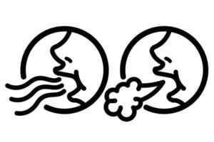 Yawn, burp, breathe, or sigh icon sign illustration with black outline isolated on white horizontal background. Simple flat cartoon inhale exhale art styled drawing. vector