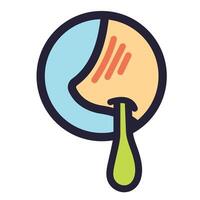Colored green snot from nose when having flu sickness icon illustration with black outline isolated on square white background. Simple flat nose booger illness mucus cartoon art styled drawing. vector