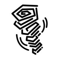 Tornado strong wind natural disaster icon illustration black outline isolated on square white background. Simple flat typhoon doodle cartoon styled drawing. vector