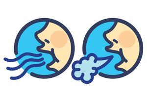 Colored yawn, burp, breathe out from mouth, or sigh icon sign illustration with black outline isolated on white horizontal background. Simple flat cartoon inhale exhale art styled drawing. vector