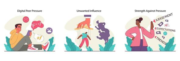Peer pressure concept set. People of various age groups and statuses vector