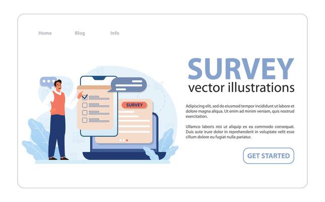 Public opinion polling web banner or landing page. Male character participation