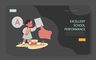 Little girl showing good school performance with A grade web banner vector