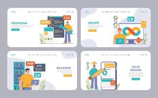 Software development web banner or landing page set. Coding, vector