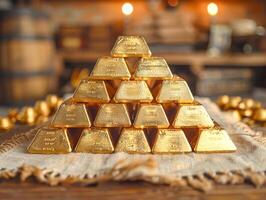 Stack of Gold Bars Glowing Warmly photo