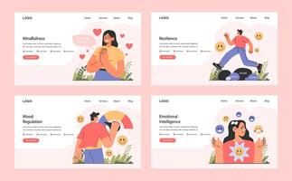 Emotional intelligence web banner or landing page set. Emotions expression vector
