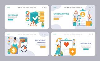 Insurance web banner or landing page set. Security of life and property. vector