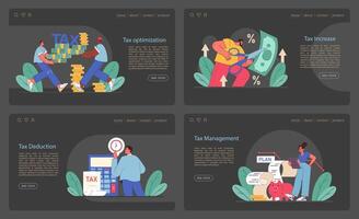 Tax optimization web banner or landing page dark or night mode set. vector
