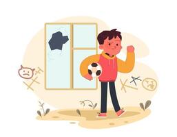 Behavioral problems of a neglected child. Little boy with bad destructive vector