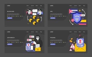Data privacy web banner or landing page dark or night mode. Cyber vector