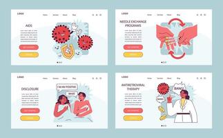 World AiDs day web banner or landing page set. HIV, immunodeficiency vector