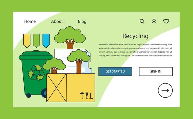 Sustainability web banner or landing page. Paper and carboard recycling