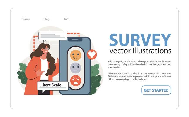 Public opinion polling web banner or landing page. Female character