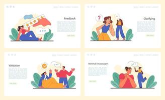Active listening skill set. Attentive business character or employee soft vector