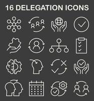 Delegation icon set. Task assignment and control. Leadership symbol vector